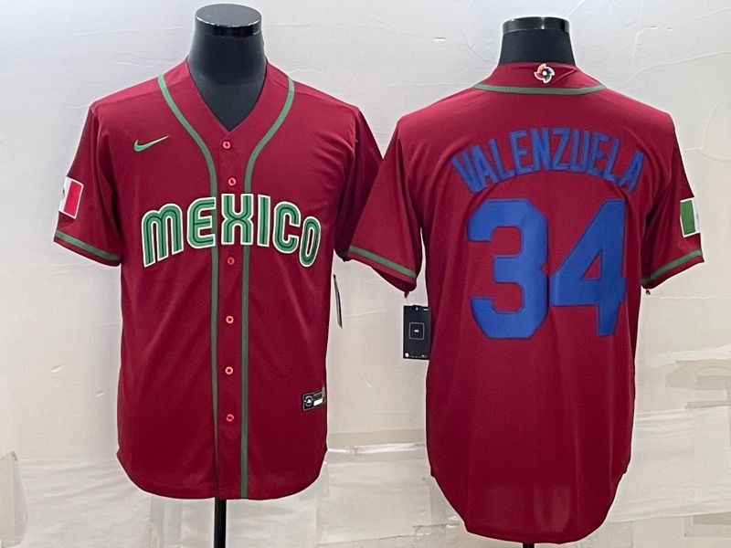 Men 2023 World Cub Mexico 34 Valenzuela Red Nike MLB Jersey16
